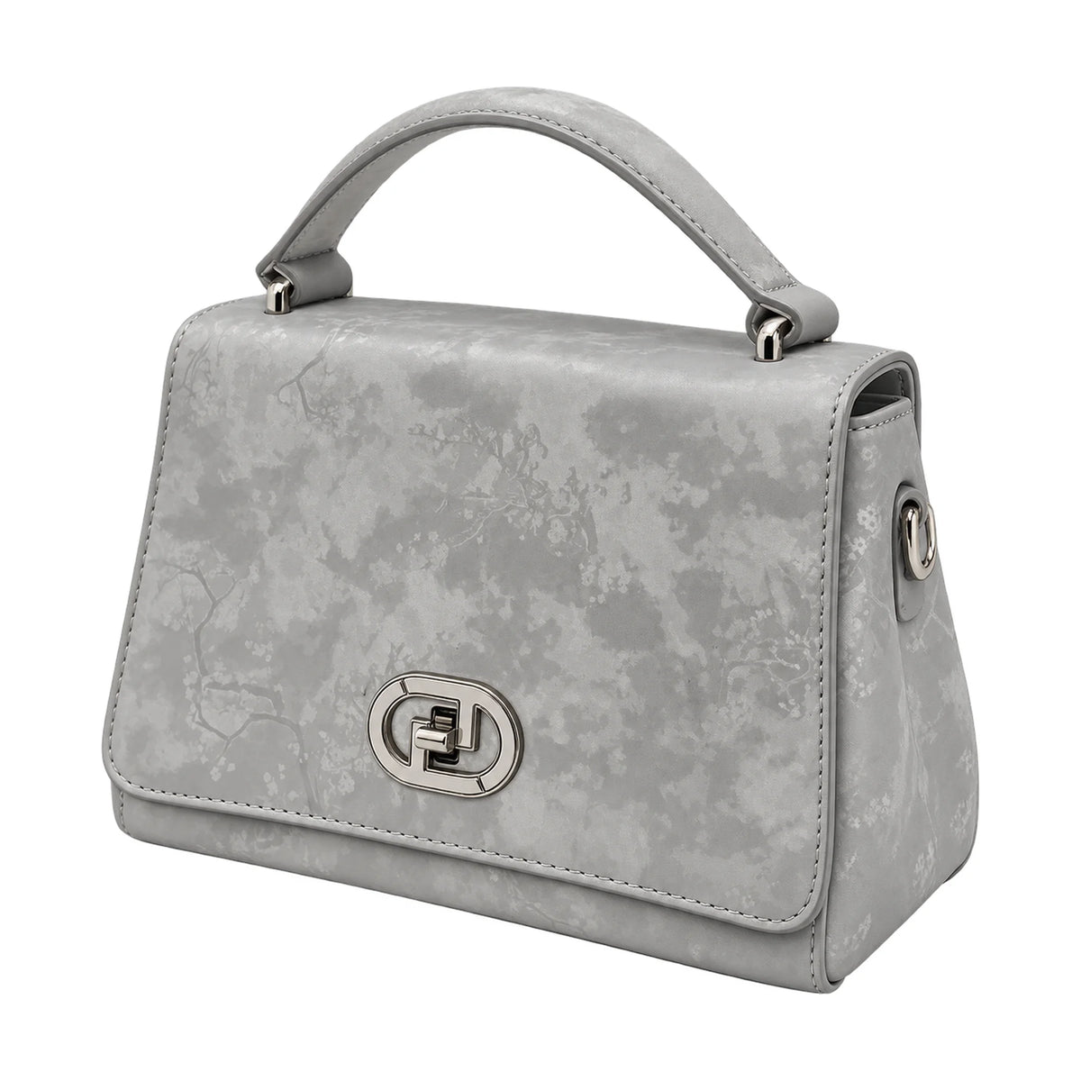 Blue Marble Print grey handbag – Vice Versa, side angle view