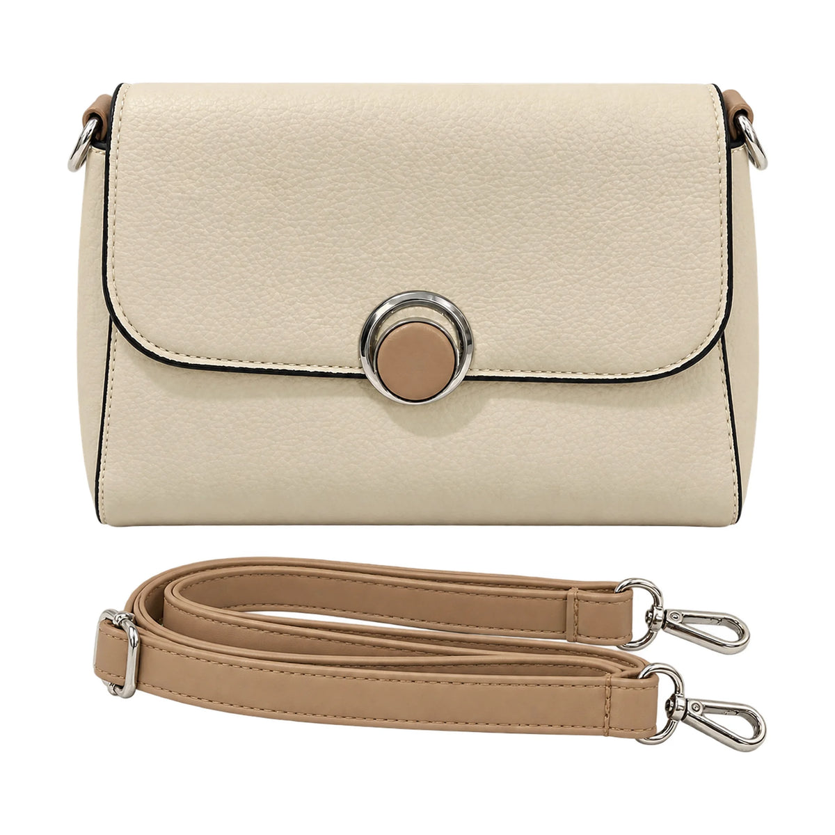 Classic Flap cream crossbody bag – Vice Versa, front with strap view
