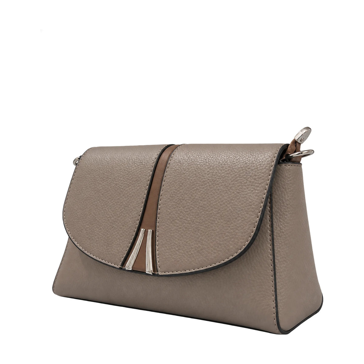 Solid Colour taupe crossbody bag – Vice Versa, side angle view